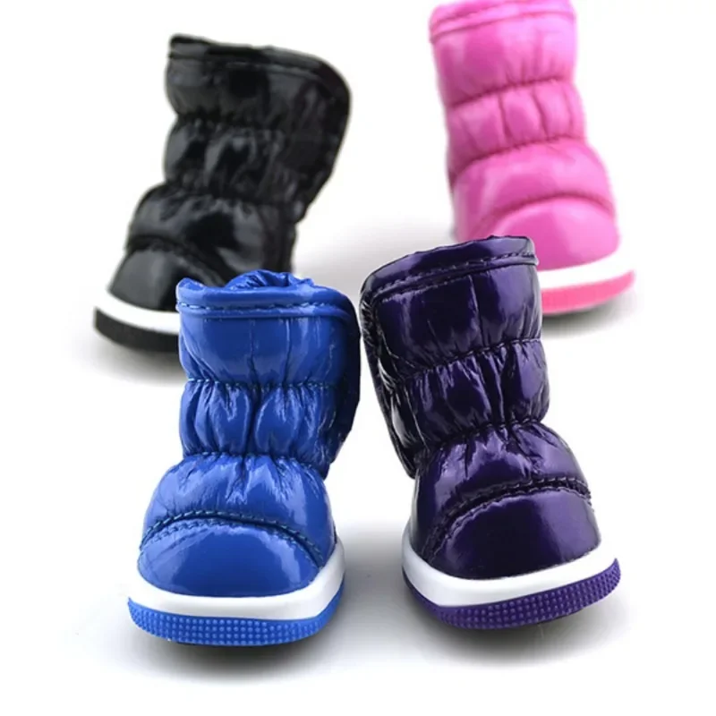 4 unids/set zapatos impermeables para perros botas cálidas de invierno antideslizantes para perros pequeños medianos gato cachorro Chihuahua York botines de lluvia de peluche - imagen 2