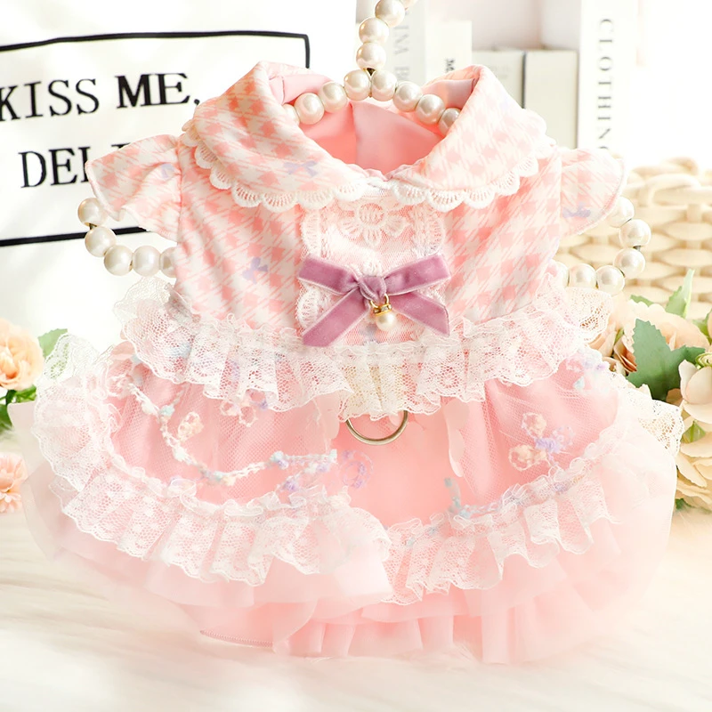 Falda fina para mascotas de primavera y verano: vestido de princesa con diseño floral y anillo en D, estilo Lolita para gatos y perros pequeños