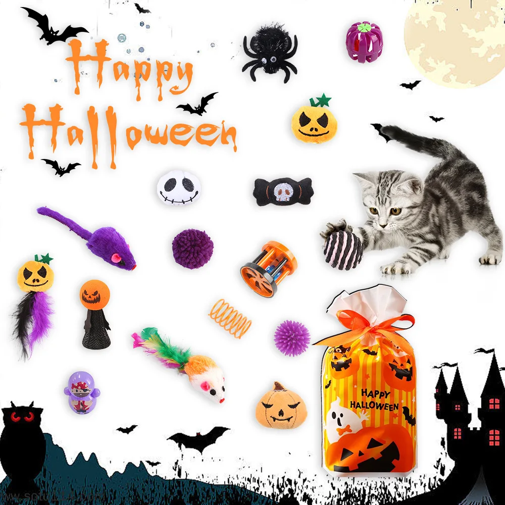 Divertido juego de juguetes de Halloween para gatos para aliviar el aburrimiento, juguetes para masticar para gatos, murciélagos interactivos, arañas, juguete en forma de calabaza, productos para mascotas - imagen 2