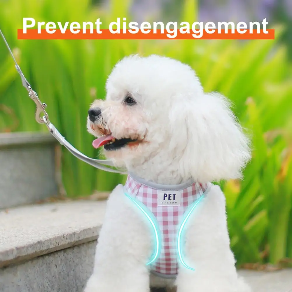 Arnés transpirable para exteriores, suministros ajustables para mascotas, chaleco para perros y gatos, diseño a cuadros, 1 Juego - imagen 3