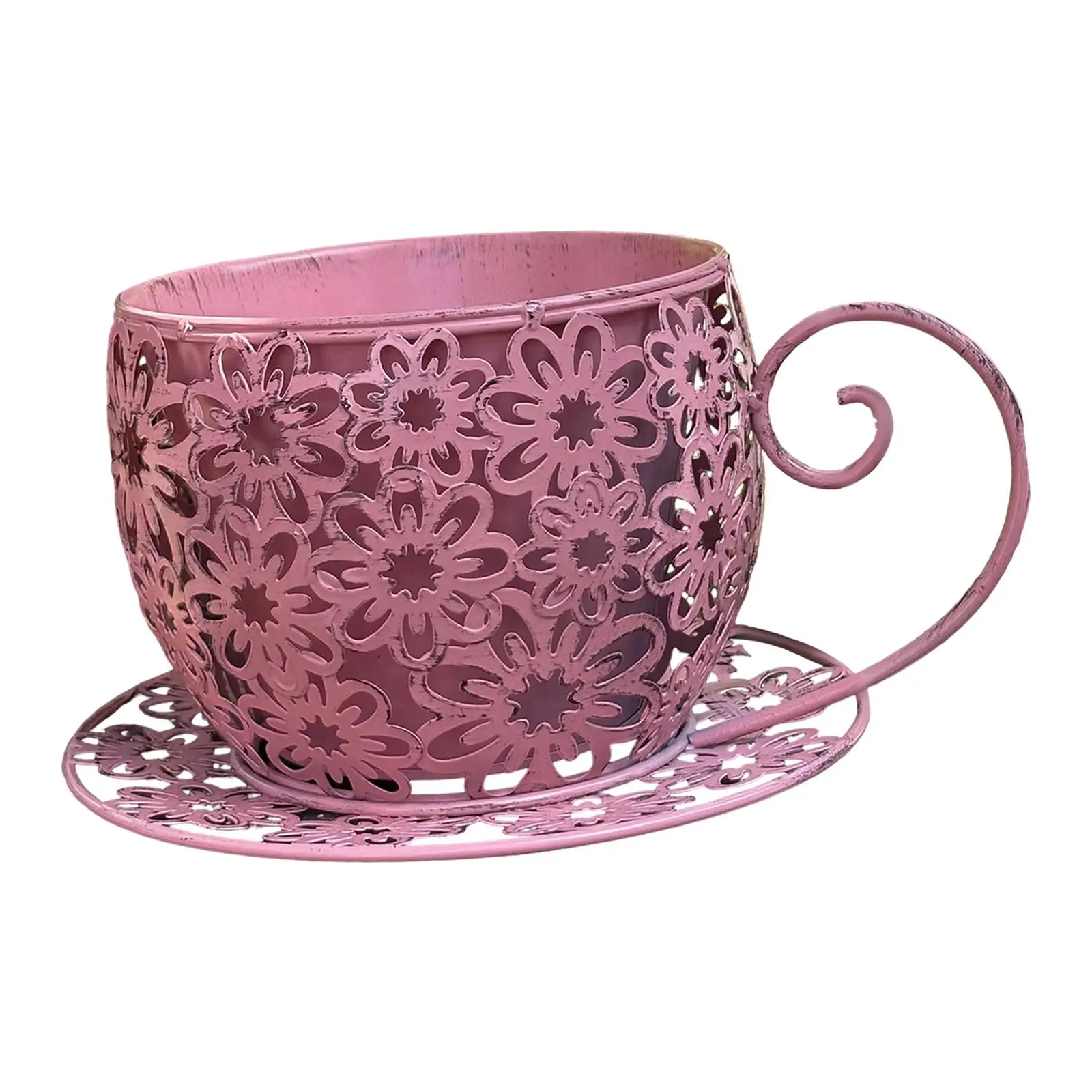 Creative Iron Planter Pot Elegant Teacup Flower Vase Vintage Art Balcony Decor for Indoor Outdoor Use
