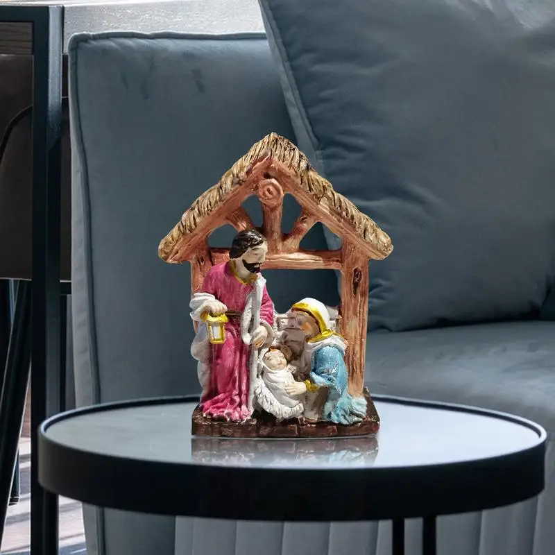 Estatua de la Santa Familia, adornos de resina de Natividad bonita, estatua católica, artículos religiosos, decoraciones navideñas religiosas - imagen 2