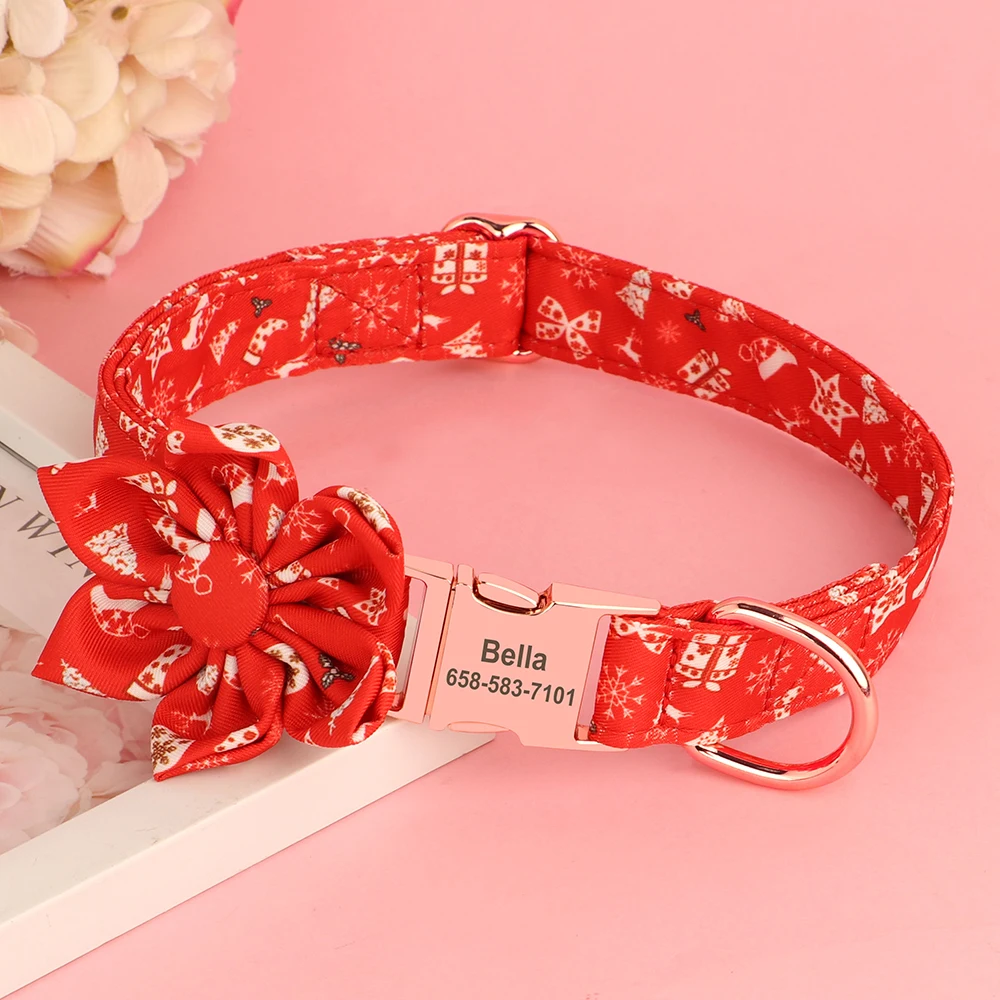 Collar personalizado de Navidad para perros pequeños, medianos y grandes, etiqueta de identificación con nombre, accesorios para mascotas, grabado gratis - imagen 2