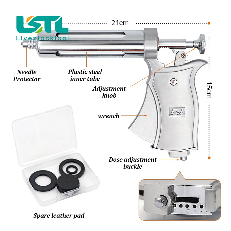 Jeringa continua semiautomática para ganado, equipo veterinario para caballos, ovejas, ganado y cerdos, inyector de vacuna ajustable de 50ml - imagen 2