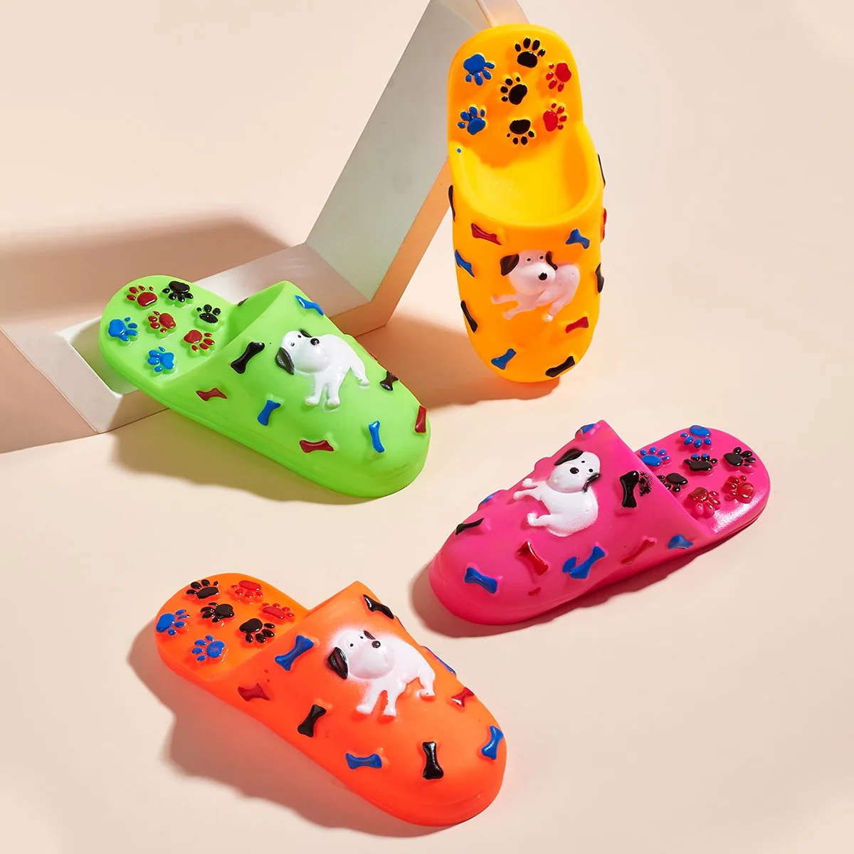 Dogs can relieve stress and make sounds. One color of slipper is random