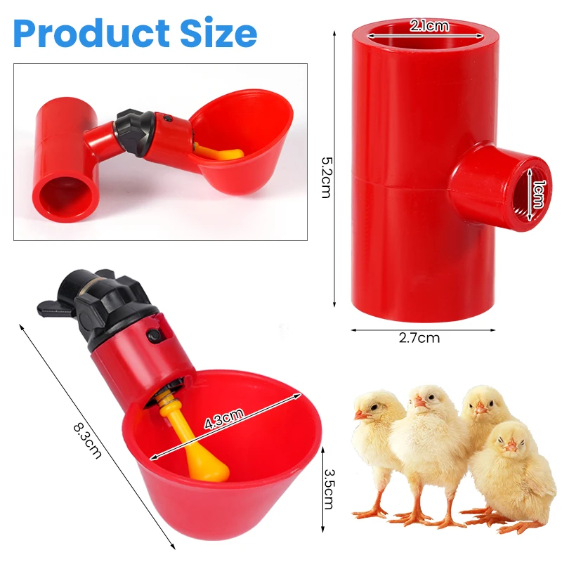 Cuencos de bebedero para pollos con tubos en T de PVC, taza de agua para aves de corral, bebedero automático para pollos, dispensador de agua, 5/10 Uds. - imagen 4