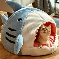 Cama tiburón acústica térmica - Cueva acolchada invierno para gatos y perros