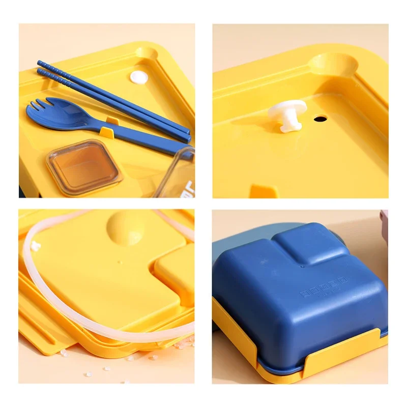 Fiambrera portátil para niños con tenedor y palillos, caja Bento de gran capacidad de 850/1100ML, contenedor de almacenamiento de alimentos para microondas - imagen 4