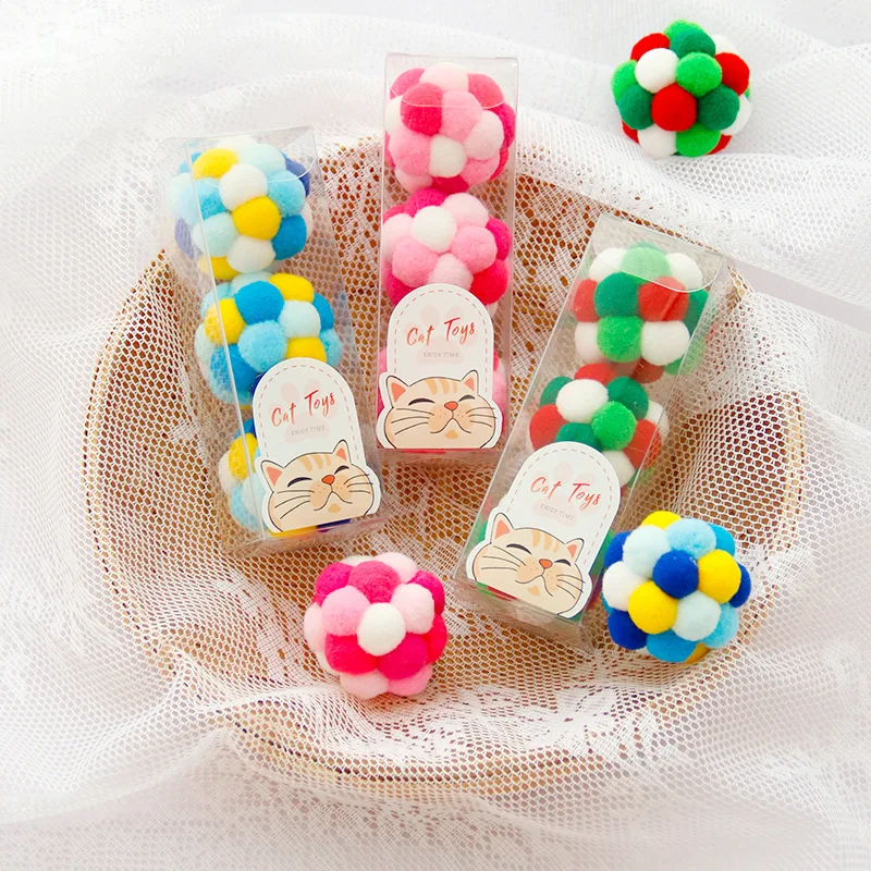 Bola de peluche para gato y perro, juguete con campana de arcoíris, suministros para mascotas, bola silenciosa, bola de hierba gatera navideña, juguete interactivo para gatos, cosas para gatos de peluche - imagen 3