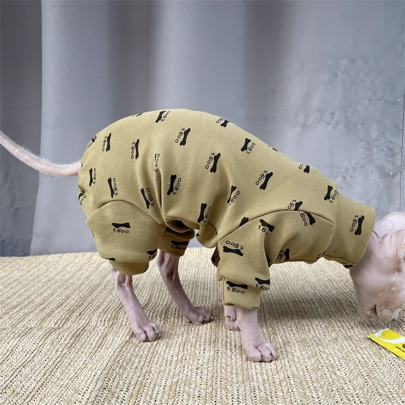 Gato sin pelo Camiseta interior de algodón de cuello alto Mono suave de dibujos animados para gato Sphynx Primavera Otoño Beige Rosa Azul Abrigo para gatitos - imagen 5