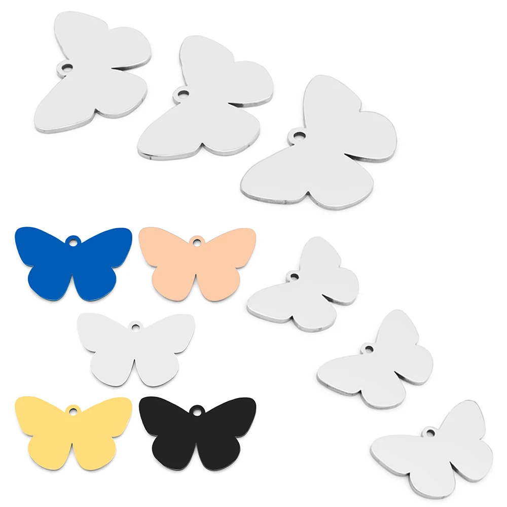Colgante de acero inoxidable con forma de mariposa para mujer, accesorio personalizado para collar, pulsera, llavero grabable, regalo, 20 piezas