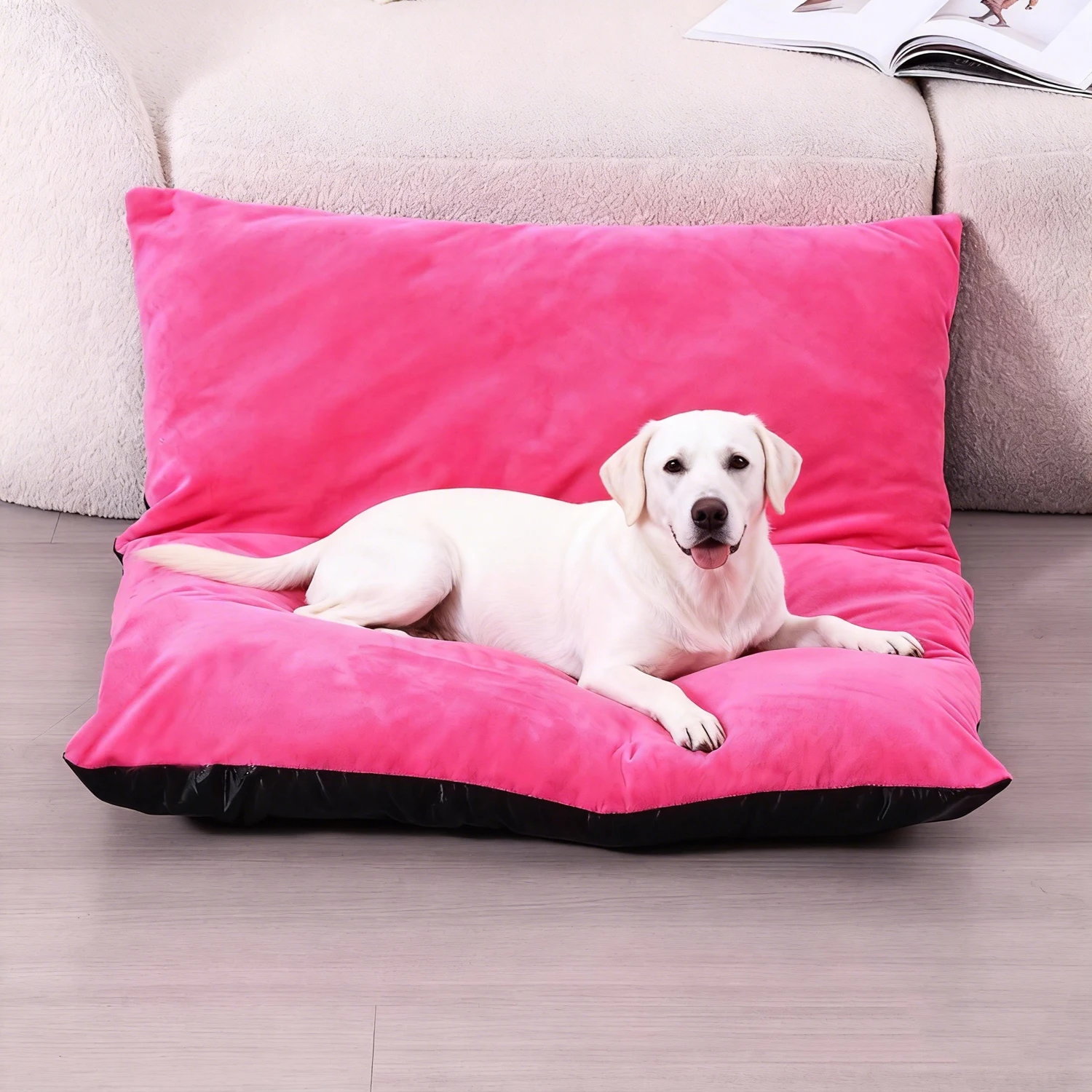Uso de la cama como sofá para gato en salón