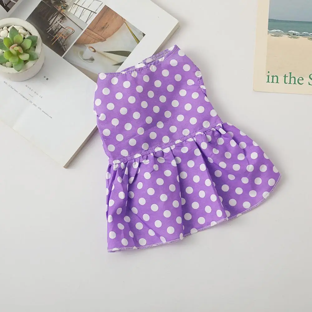 Vestido de verano para perro con estampado de puntos, Falda plisada con dobladillo Floral, Adorable, con tirantes, transpirable, para cachorro, suministros para mascotas - imagen 3