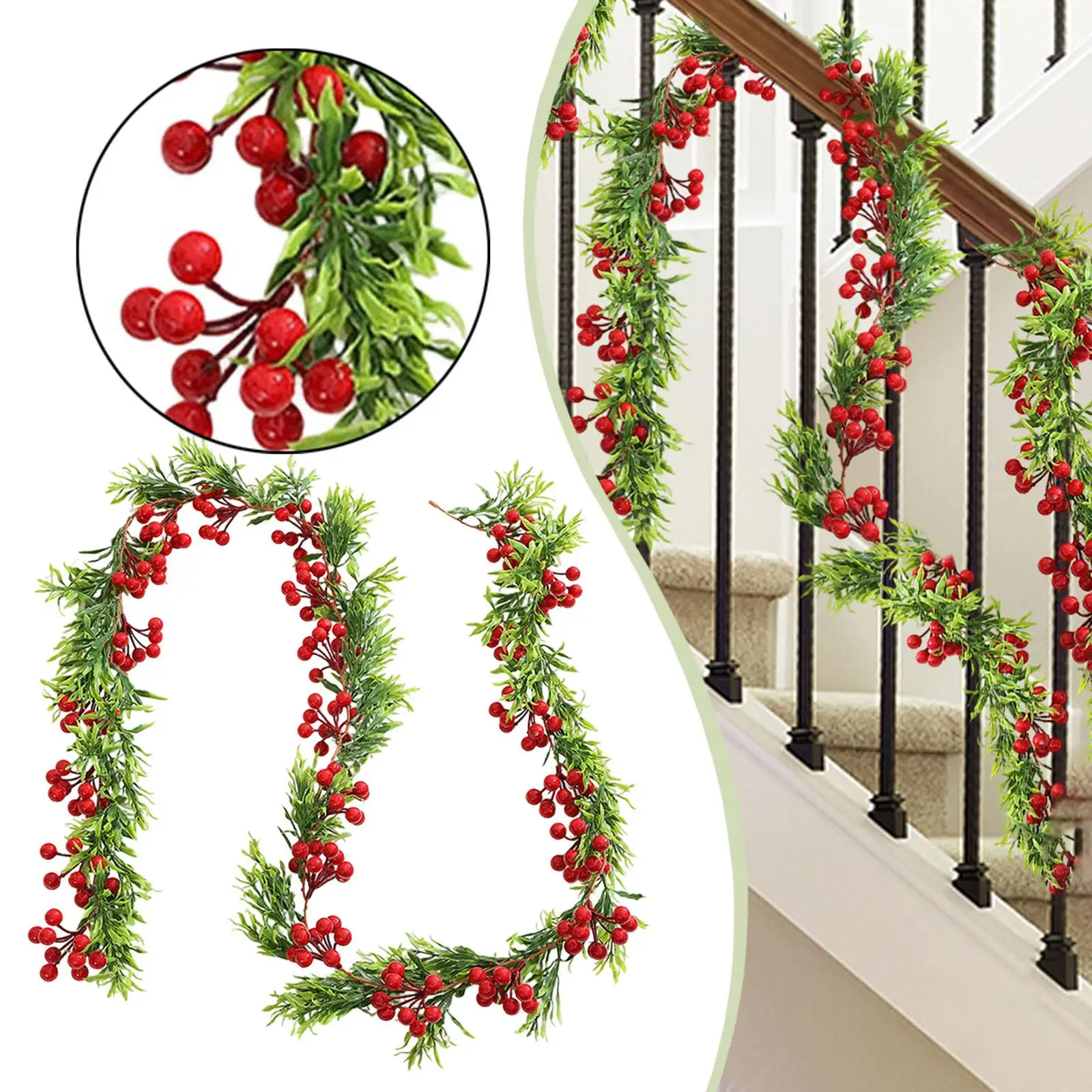 Guirnalda roja de Navidad para decoración, decoración colgante realista para puerta delantera, para jardín, porche, fiesta, escaleras, 6,4 pies de largo - imagen 2