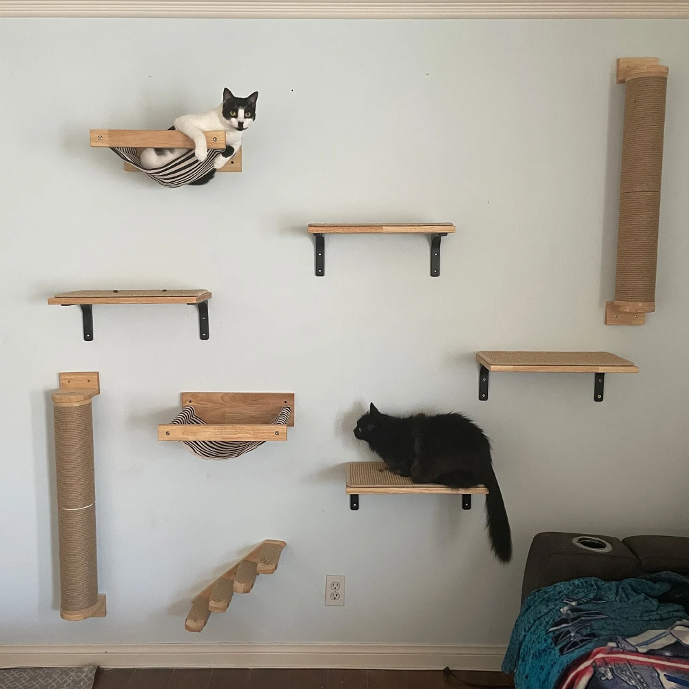 Estantes de escalada de madera para gatos, puente para gatos, hamaca para gatos con escalera de Sisal para jugar y dormir, poste para rascar, garras de molienda - imagen 4