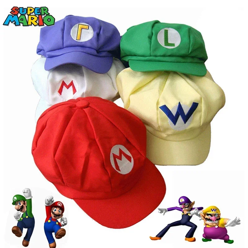 Juego Super Marios Bros Luigi fontanero Cosplay sombrero de demostración Waluigi Wario Odyssey Anime sombrero para el sol sombrero de fiesta de Halloween accesorios