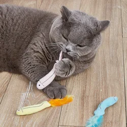 Juguete de pez de pluma simulada con hierba para gato, nuevo juguete de menta para gato, resistente a las mordeduras, rascador