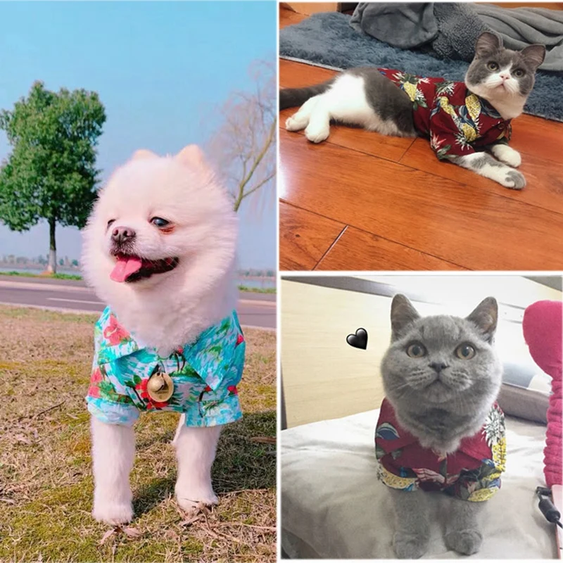 Ropa de verano para perro y gato, camisa de manga corta con estampado de árbol de coco, Estilo Hawaiano, a la moda, regalo para mascotas, 2023 - imagen 3