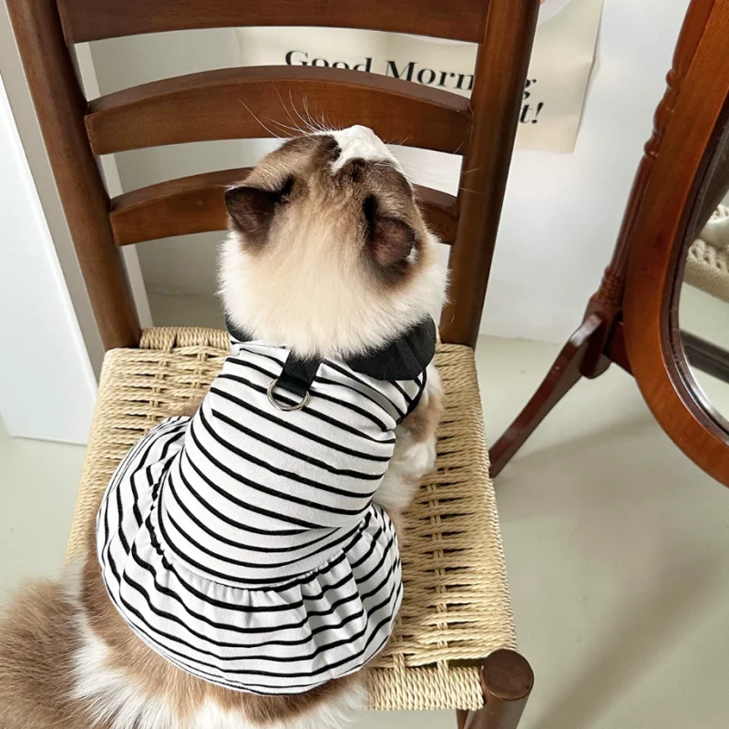 Ropa de verano para cachorros, vestido blanco y negro, camiseta para mascotas, disfraz para perros con hebilla, nuevos productos para perros, ropa para Chihuahua Bichon, 2025 - imagen 4