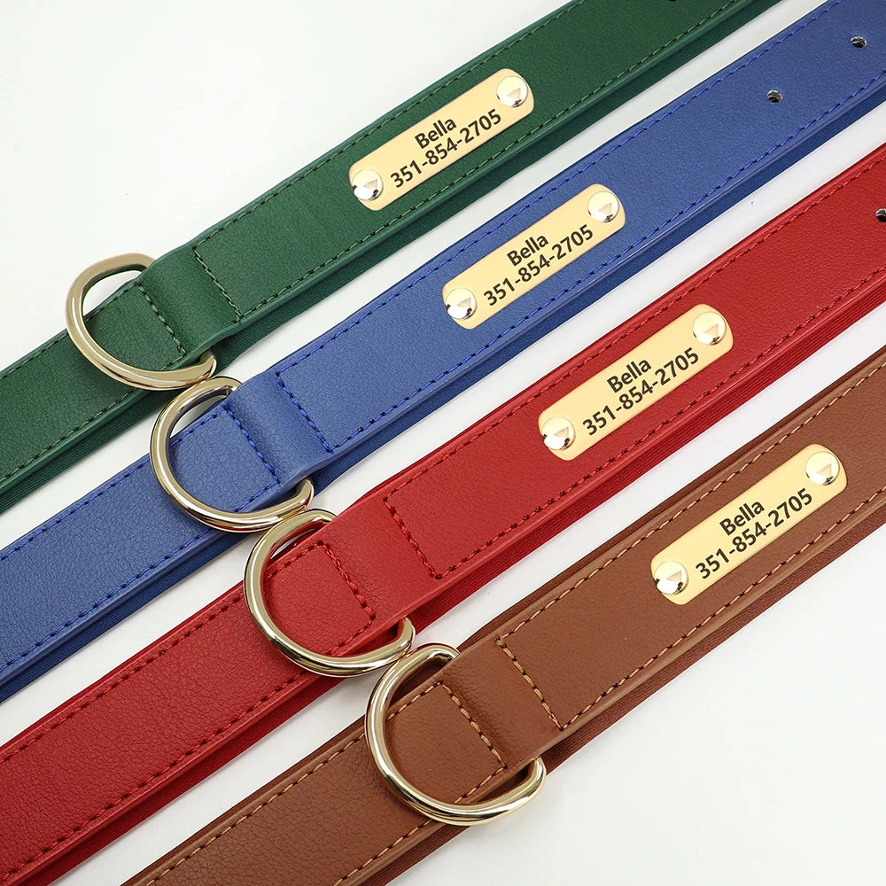 Collar de perro de cuero PU personalizado, collares para perros acolchados suaves, Collar de identificación de mascota grabado gratis para perros pequeños y medianos, Pitbull Bulldog - imagen 4