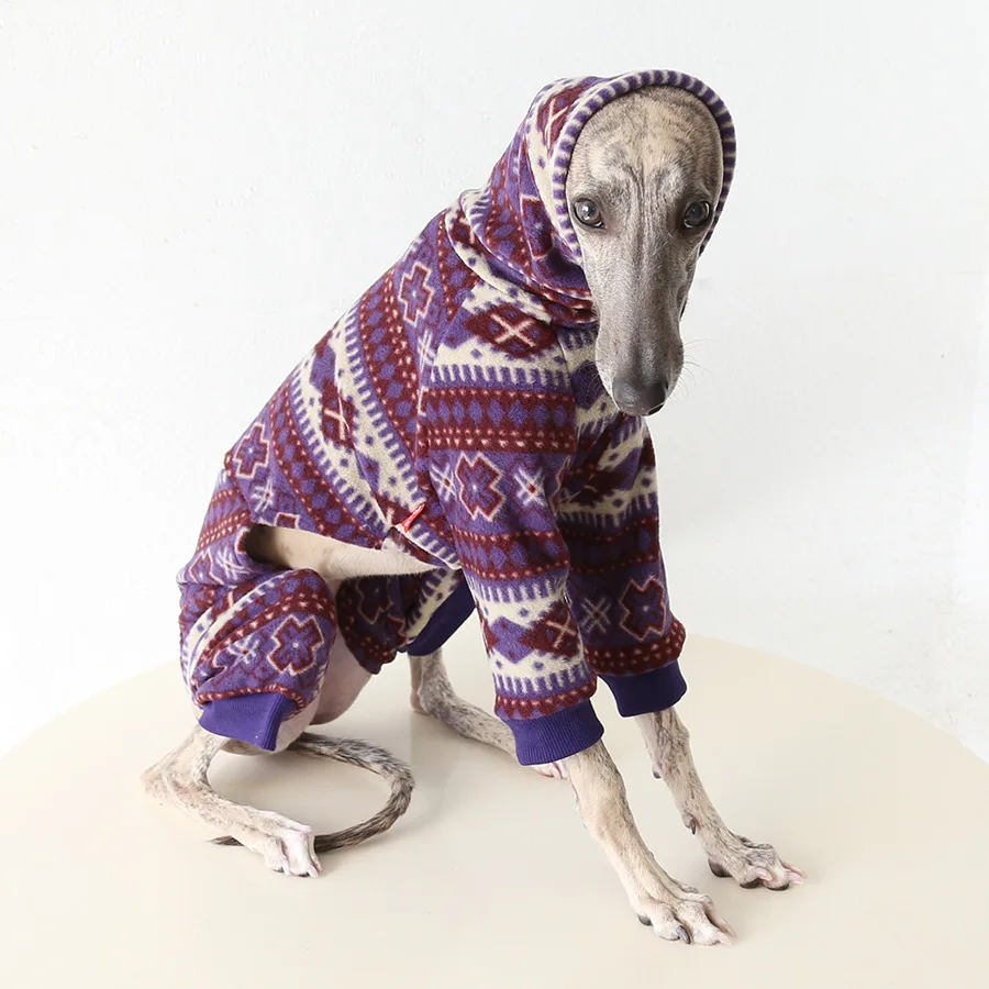 Mono cálido de lana bohemia para galgo italiano, camiseta de manga larga con cuello alto de 4 patas para perros, pijamas de invierno para Whippet - imagen 2