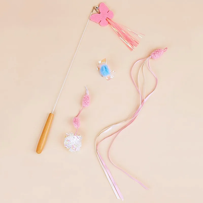 Juego de juguetes para gatos, palo de plumas para gatos, juego de 4 Uds., bola desmontable, borla, juguete para gatos, repuesto de mariposa, juguetes para gatos, traje, suministros para mascotas