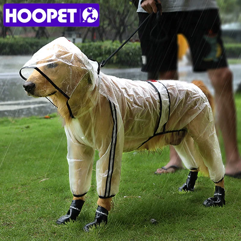 HOOPET-chubasquero para mascotas, cachorro, cuatro pies, con capucha, transparente, impermeable, Teddy, perro grande, ropa para lluvia para animales