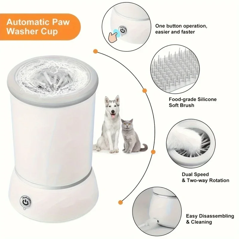 Limpiador de pies eléctrico para mascotas, taza de limpieza automática portátil, rápido y de bajo ruido, limpiador de patas de perro y gato - imagen 4