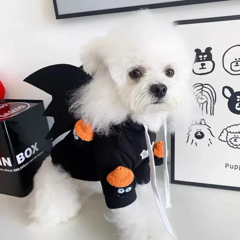 Sudadera con capucha de oso de peluche para perro y gato, traje de transformación con alas divertidas para Halloween, ropa para cachorros y perros pequeños - imagen 3