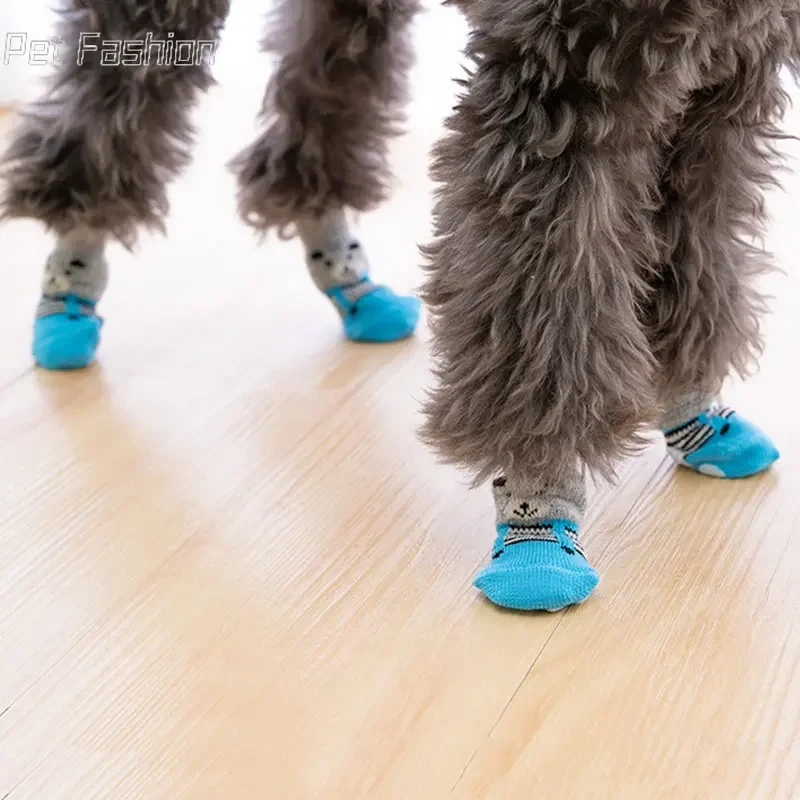 Calcetines bonitos para perros y mascotas con estampado, zapatos antideslizantes para gatos y cachorros, productos protectores de patas para razas pequeñas, perros Spitz York, Chihuahua, 4 Uds. - imagen 4