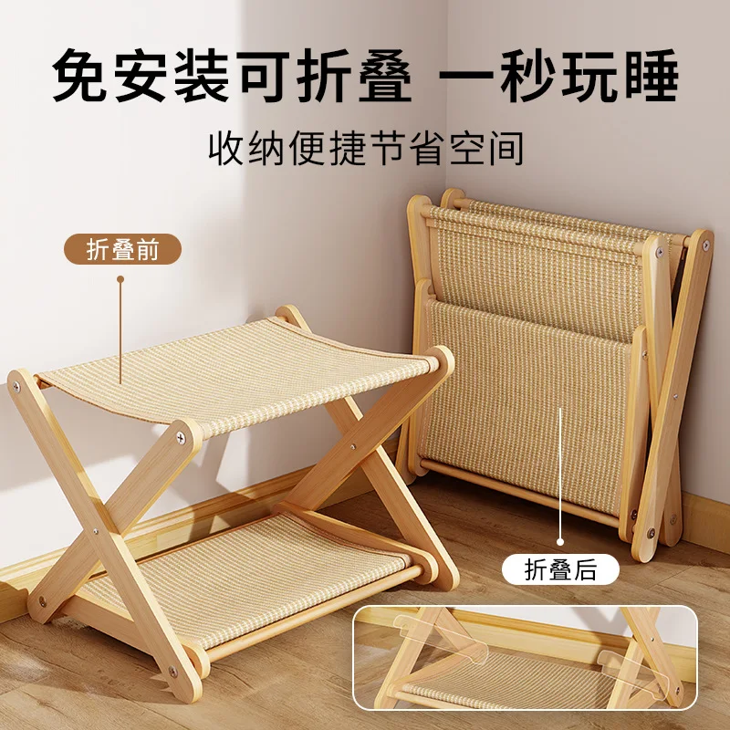 Soporte de madera auténtica para rascar gatos, hamaca Universal para gatos de cuatro estaciones, nido para mascotas de madera maciza, suministros para cama para mascotas - imagen 2