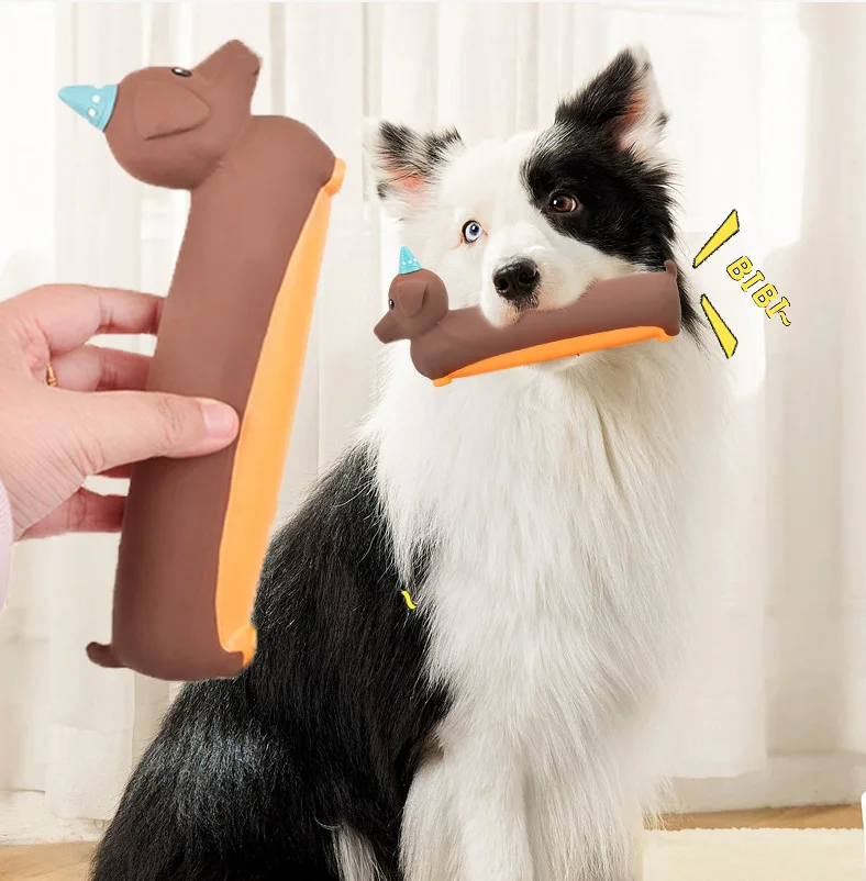 Juguete para masticar para perros, juguete interactivo chirriante de modelado de perro salchicha simulado de silicona, accesorios para perros resistentes a mordeduras