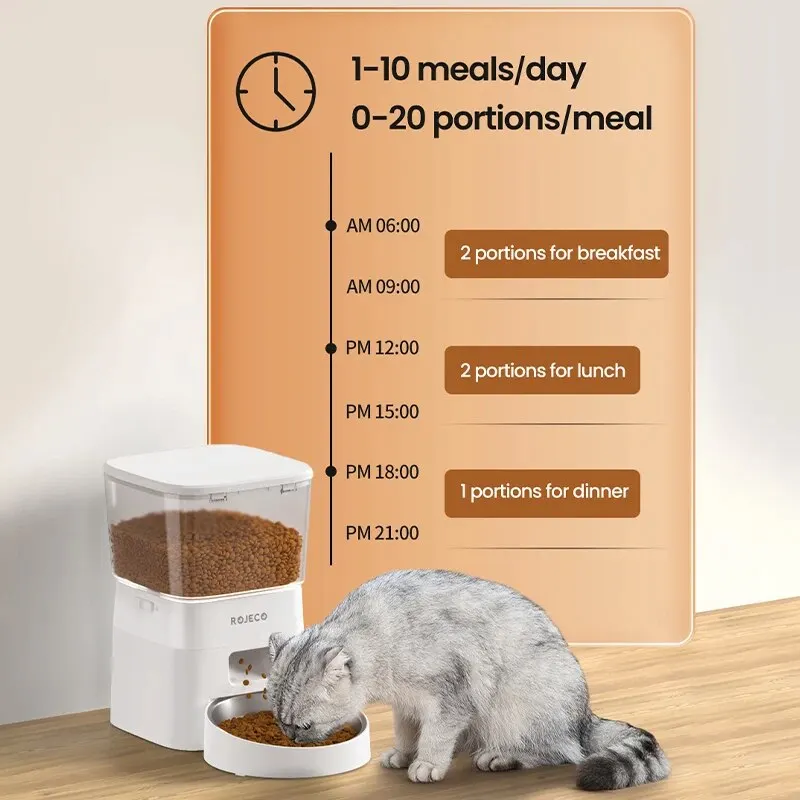 ROJECO-comedero automático para gatos, 2L, WIFI, dispensador inteligente de comida para mascotas para alimentos secos, perros, dispensador de croquetas con accesorios de Control remoto - imagen 4