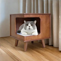 Mueble para gato de madera maciza con escondite integrado