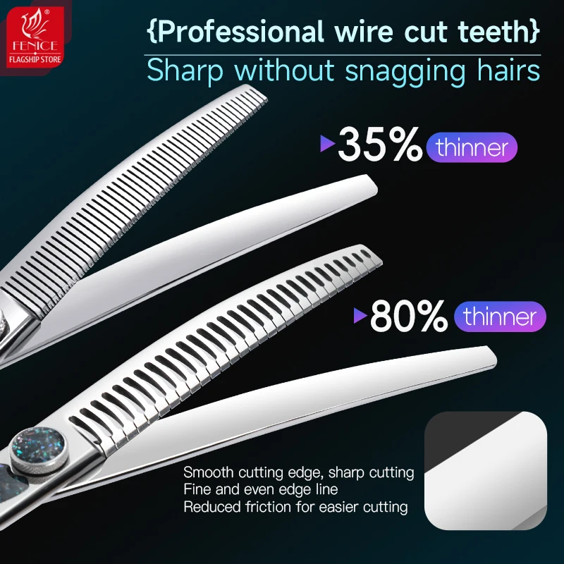 Fenice King Series VG10 tornillos de rodamiento de carcasa de acero 7/7,5 pulgadas tijeras de peluquería rectas/curvas más delgadas tijeras para mascotas - imagen 4