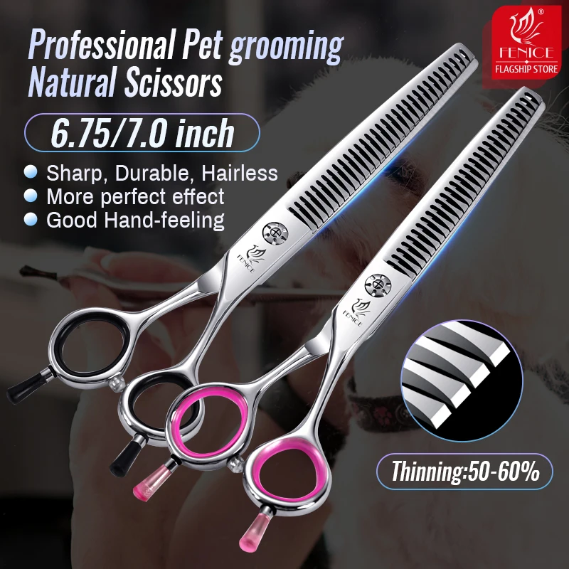Fenice Japón 440C acero inoxidable 6,75/7 pulgadas tijeras de peluquería para perros tijeras de adelgazamiento para perros tasa de adelgazamiento 50-60%