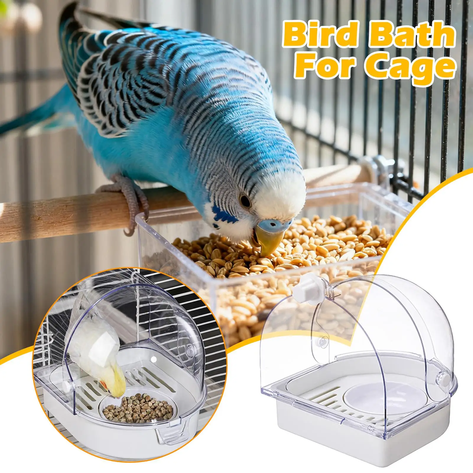 Jaula para baño de pájaros, alimentador, nido, caja de ducha, protector contra salpicaduras, baño de pájaros para periquitos, ventana interior, cacatúa, Conure, colibrí canario - imagen 4
