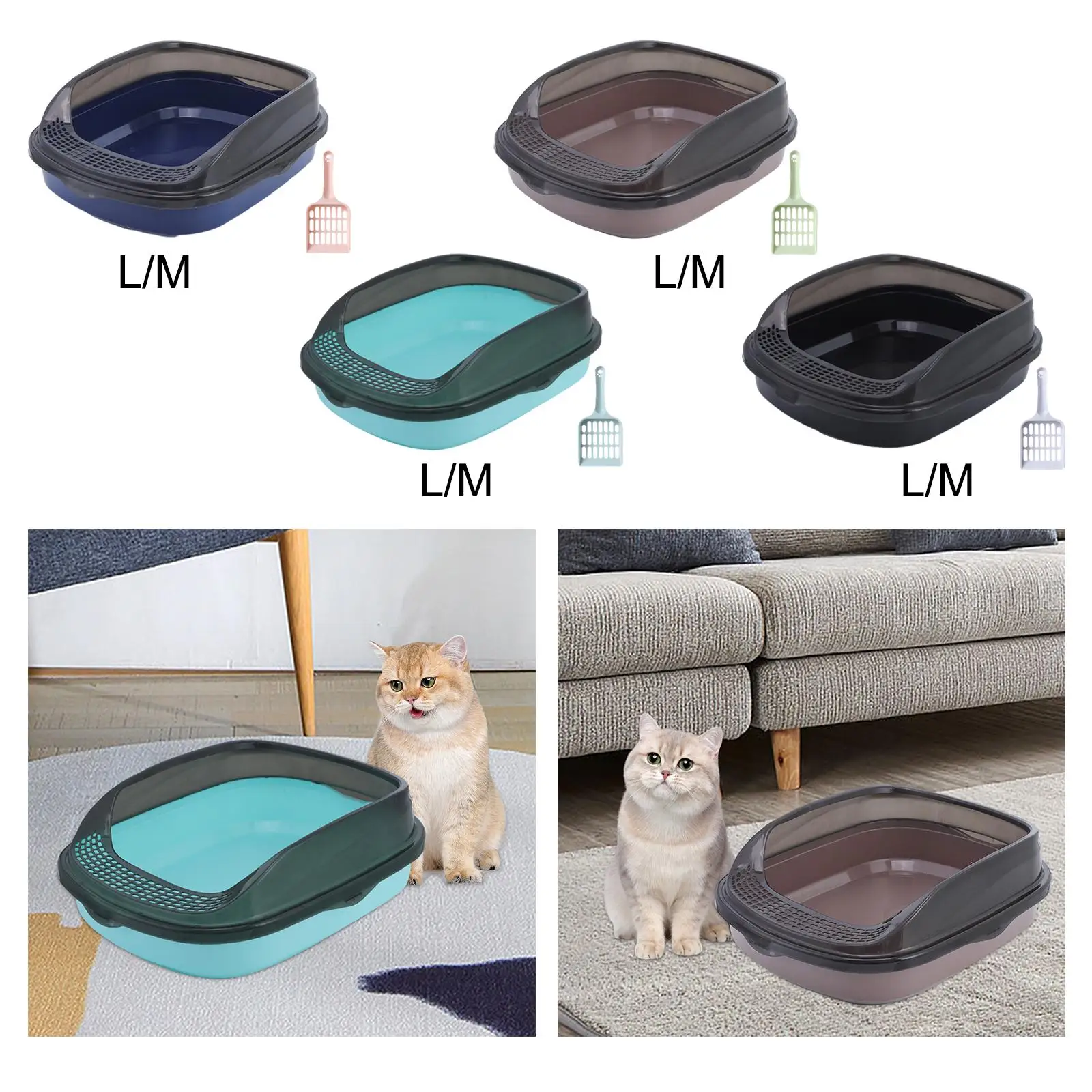 Cat Litter Box Kitten Open Potty Pan Semi Enclosed Kitty Litter Open Top Pet Litter Tray for Medium Large Cats Small Pets
