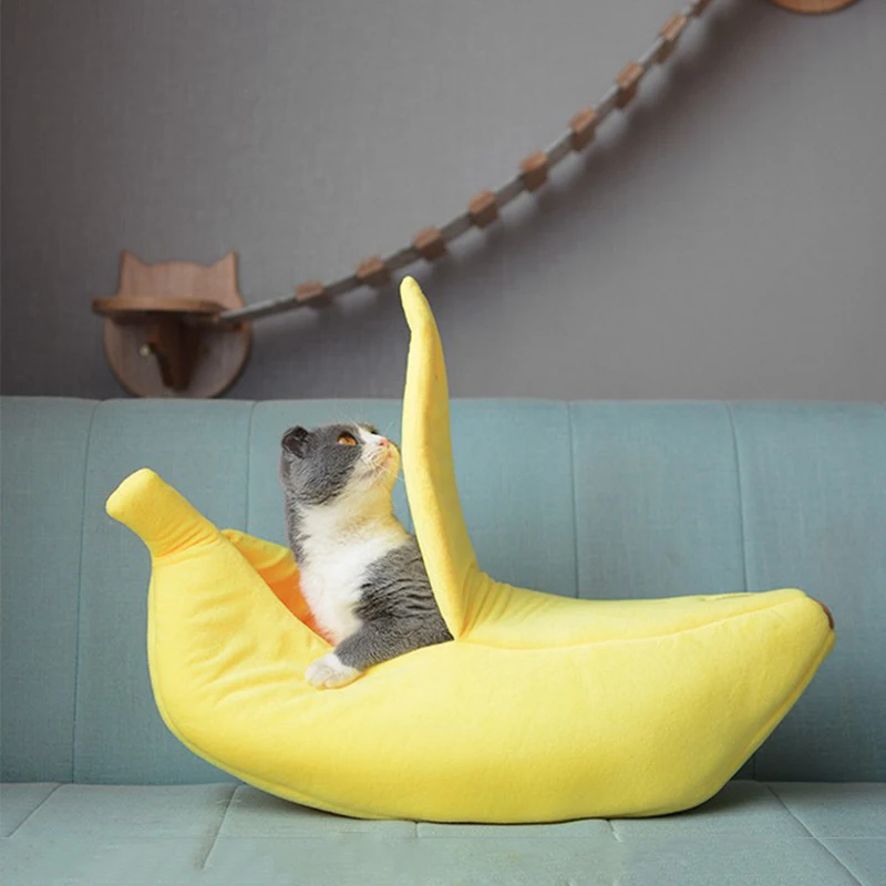 Ropa de cama con forma de plátano para mascotas, cómodo nido de gato, esterilla de invierno, cojín cálido, suave, divertido, gatito, saco de dormir, accesorios bonitos y acogedores para perros - imagen 2