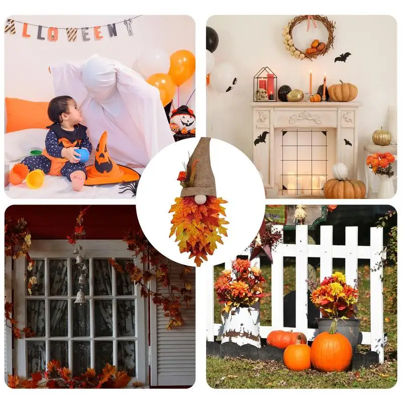 Corona de puerta de otoño, guirnalda cálida de cosecha, corona de Gnomo de Halloween, corona de puerta delantera, decoración de granja para puertas, paredes, patio, novedad - imagen 5
