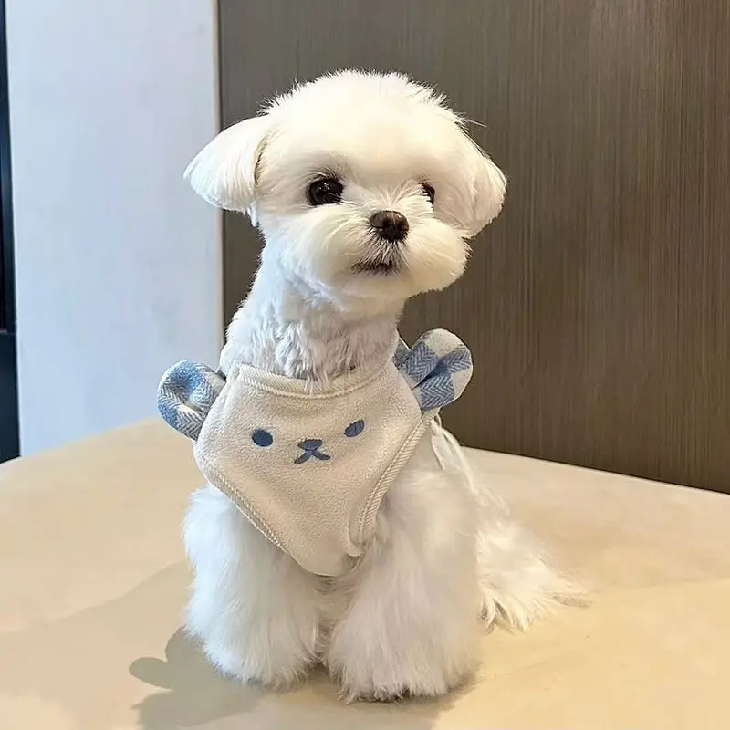 Camiseta sin mangas a cuadros para otoño/invierno para mascotas, ropa bonita para el hogar, abrigo bordado bonito de terciopelo fino, ropa para cachorros pequeños - imagen 2