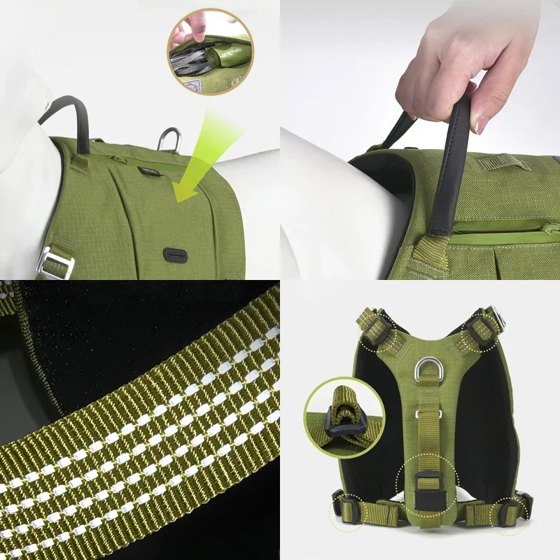 Winhyepet-arnés rosa para perros con bolsillos, chaqueta de viaje para perros, chaleco reflectante ajustable para exteriores, arnés antiescape - imagen 4