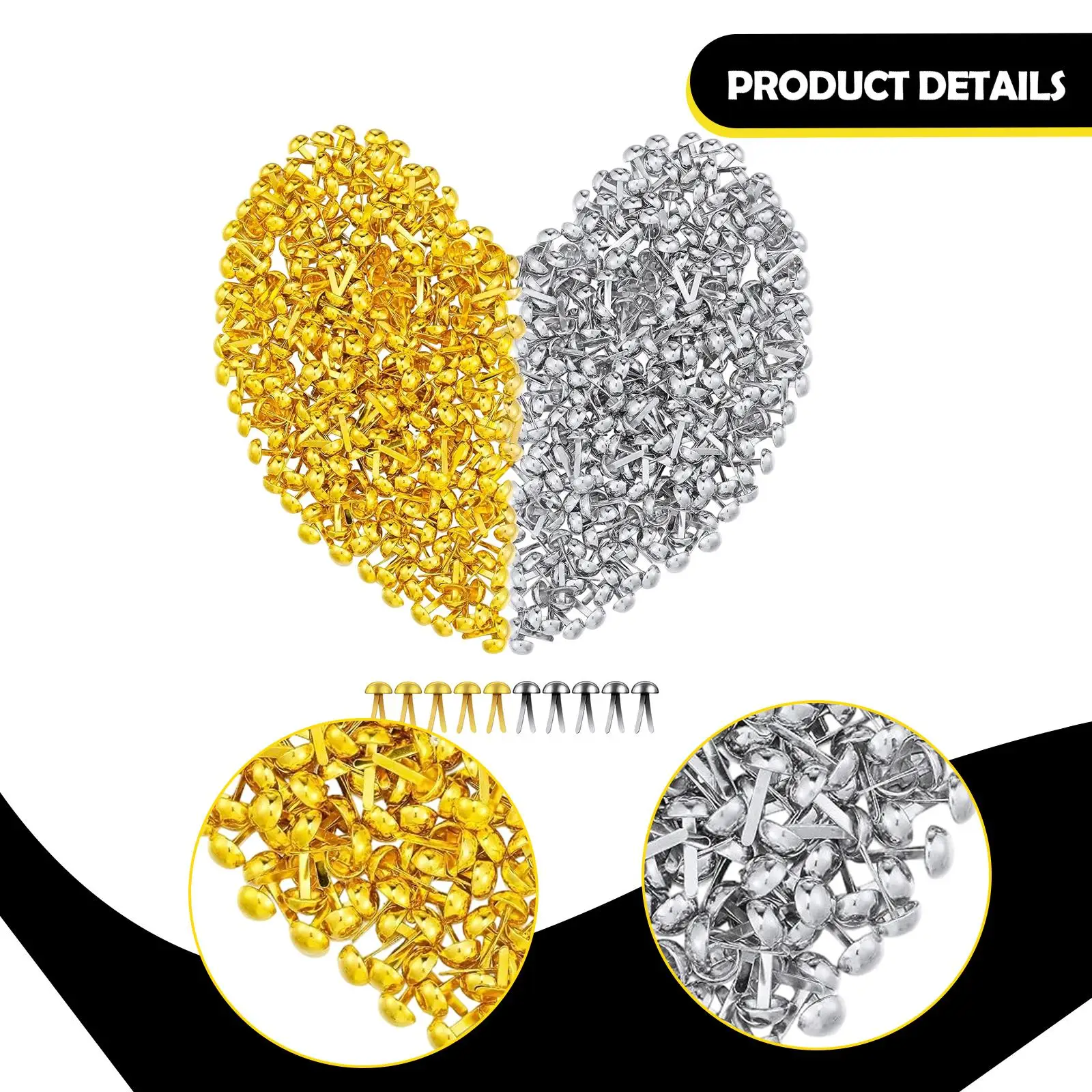 300x Paper Fasteners Creative Decor Handmade,Art Accessories,Scrapbooking Brads,Craft Pins Pushpin Plated Split Pins for Crafts