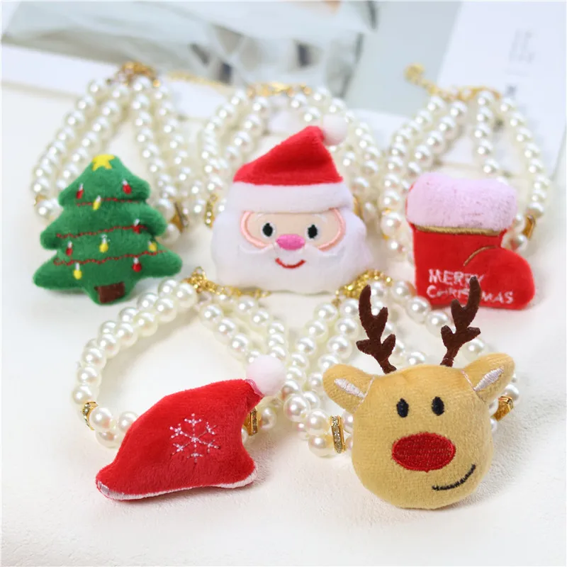 Collar navideño con perlas para perros y mascotas, Collar navideño con ciervos para perros pequeños, medianos y grandes, accesorios para mascotas - imagen 3