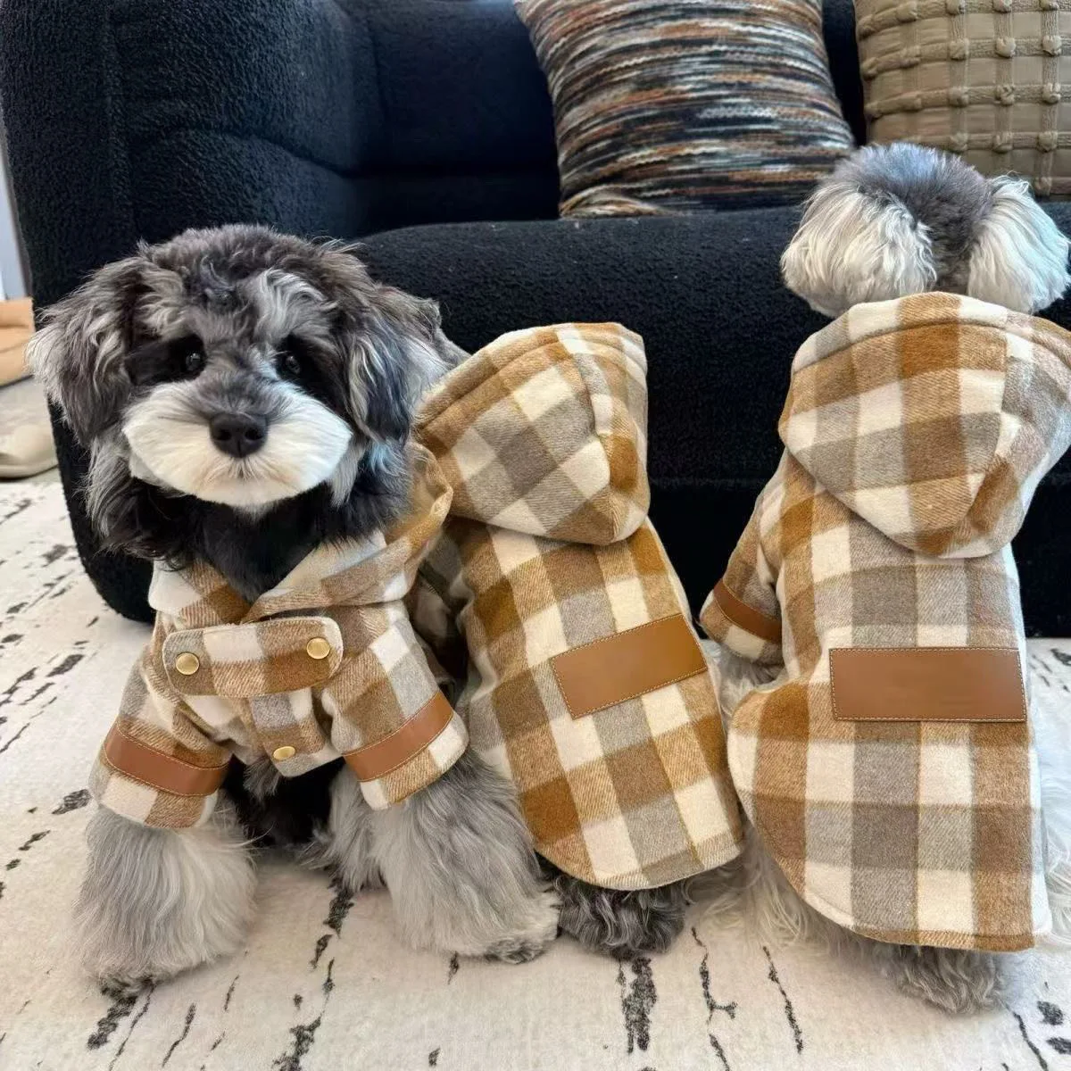 Abrigo de lana con capucha para otoño e invierno para mascotas, abrigo de otoño e invierno cálido y grueso para perros, ropa para cachorros - imagen 2