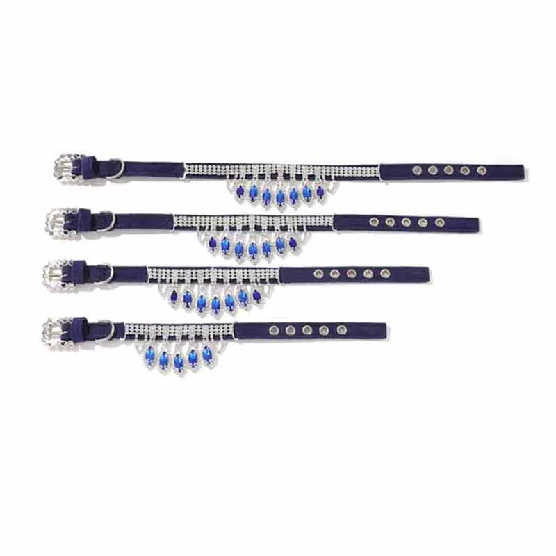 Collar con diamantes de imitación para perro y gato, Collar de cristal de lujo para cachorro y gatito, colgante de diamante, Collar ajustable de cuero de terciopelo suave para mascota para gato