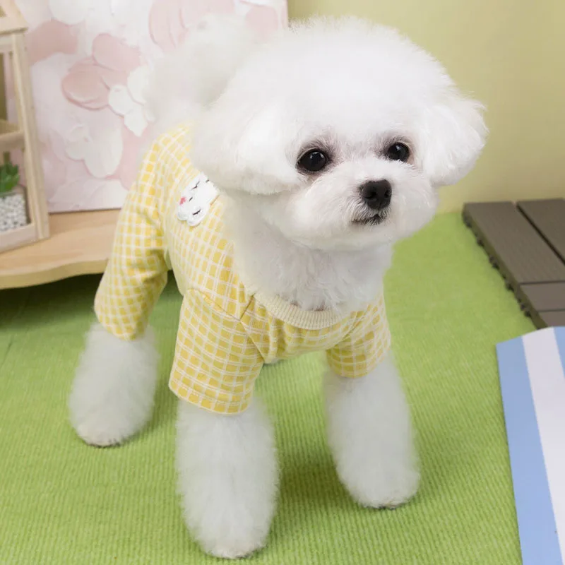 Ropa para perros Jersey a cuadros pijamas monos para perros pequeños Dachshund Yorkshire amarillo azul ropa cachorro mono pijamas XXL - imagen 5