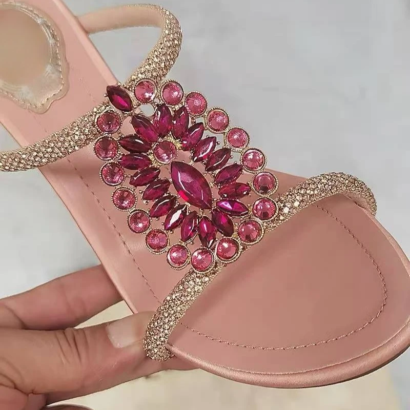 Sandalias de cristal rosa con punta abierta para mujer este verano
