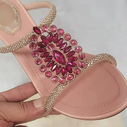 Sandalias de cristal rosa con punta abierta para mujer este verano