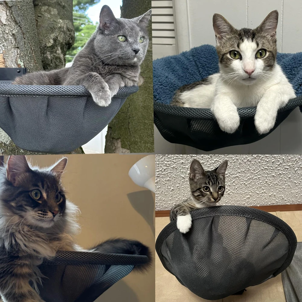 Cama para gatos plegable y estable, estante de pared transpirable para gatos, hamaca para gatos montada en la pared en blanco y negro, se puede utilizar para jugar en dormir - imagen 4